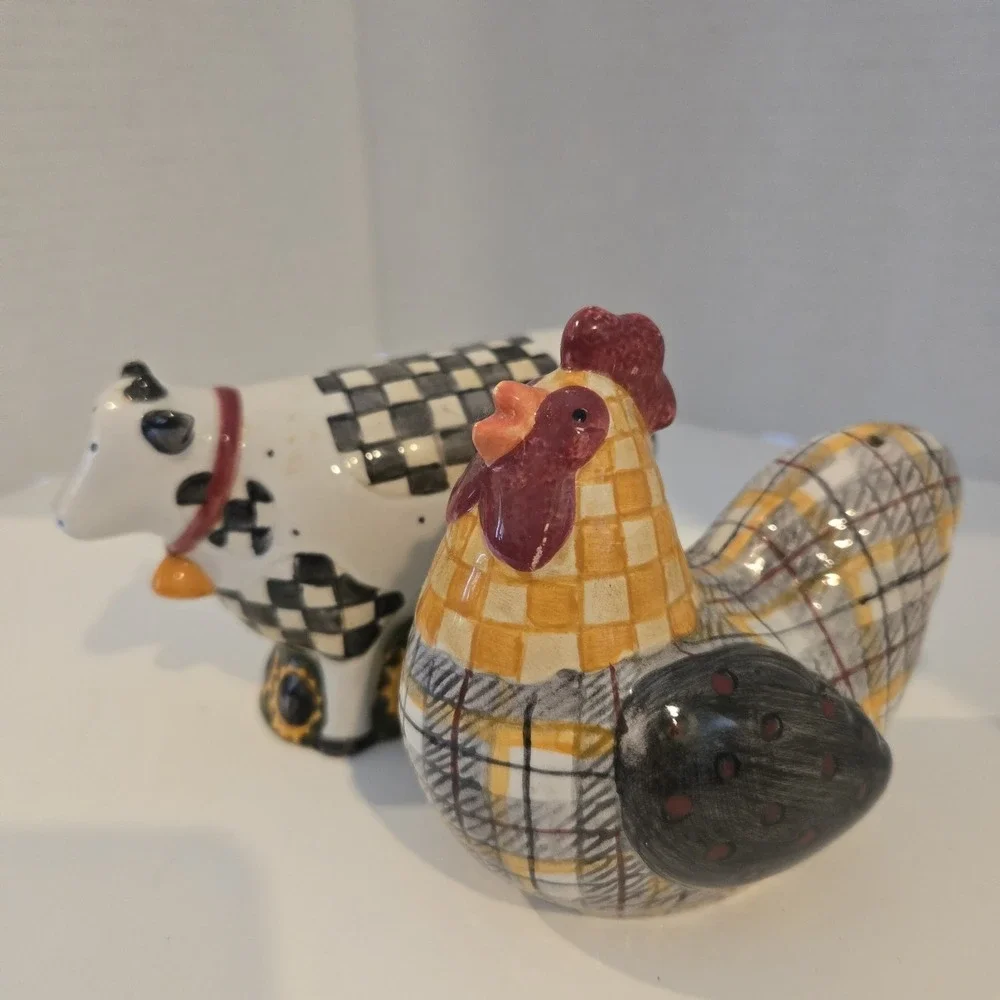 Vintage‎ Sakura Cow Rooster Salt & Pepper Shakers Sunflower Farm Animals Country